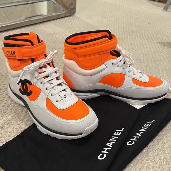 Brand New Chanel Orange High Top Sneakers - Picture 2 of 3